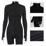 Sibybo Ribbed Turtleneck Sport Wear Casual Jumpsuit Women Letter Embroidery Skinny Sexy Playsuit Female Fitness Rompers Overalls
