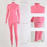 Sibybo Ribbed Turtleneck Sport Wear Casual Jumpsuit Women Letter Embroidery Skinny Sexy Playsuit Female Fitness Rompers Overalls