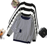 Long Sleeve Striped Pullover Women Sweater Knitted Sweaters O-Neck Tops Korean Pull Femme Jumper Female White
