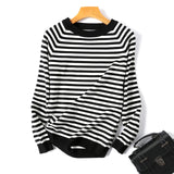 Long Sleeve Striped Pullover Women Sweater Knitted Sweaters O-Neck Tops Korean Pull Femme Jumper Female White