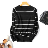 Long Sleeve Striped Pullover Women Sweater Knitted Sweaters O-Neck Tops Korean Pull Femme Jumper Female White