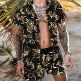Men‘s Sets Short Sleeve Hawaiian Shirt And Shorts Summer Printing Casual Shirt