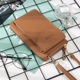 New Women Purses Solid Color Leather Shoulder Strap Bag Mobile Phone Bag Card Holders Wallet Handbag Pockets for Girls