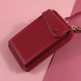 New Women Purses Solid Color Leather Shoulder Strap Bag Mobile Phone Bag Card Holders Wallet Handbag Pockets for Girls
