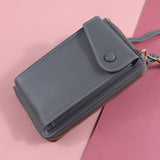 New Women Purses Solid Color Leather Shoulder Strap Bag Mobile Phone Bag Card Holders Wallet Handbag Pockets for Girls