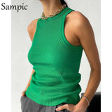 Sampic Knitted Summer Ribber Sleevless T Shirt Tops Women Casual Khaki White Crop Tops 2021 Club Short Skinny Tank Tops Fashion