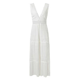 Woman Sexy Deep V-neck Lace Maxi Dress Summer Hollow Out Backless Long Dresses Female Elegant Casual Robe Beach Bohemian Dress