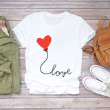 Women T-shirts Love Watercolor Heart 90s Printing Summer Autumn Print Lady Womens Stylish T Top Shirt Girl Tee T-Shirt