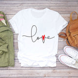 Women T-shirts Love Watercolor Heart 90s Printing Summer Autumn Print Lady Womens Stylish T Top Shirt Girl Tee T-Shirt