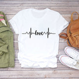 Women T-shirts Love Watercolor Heart 90s Printing Summer Autumn Print Lady Womens Stylish T Top Shirt Girl Tee T-Shirt