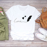 Women T-shirts Love Watercolor Heart 90s Printing Summer Autumn Print Lady Womens Stylish T Top Shirt Girl Tee T-Shirt