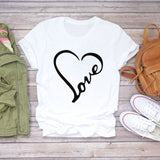 Women T-shirts Love Watercolor Heart 90s Printing Summer Autumn Print Lady Womens Stylish T Top Shirt Girl Tee T-Shirt