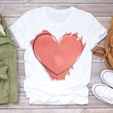 Women T-shirts Love Watercolor Heart 90s Printing Summer Autumn Print Lady Womens Stylish T Top Shirt Girl Tee T-Shirt