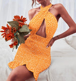 Bodycon Sundress Women Sexy Cross Halter Mini Sheath Dress Party Ladies Cutout Front Dress