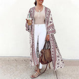 Bohemian Floral Printed Shirt Kimono ZANZEA Summer Beach Cardigan Women Open Front Long Sleeve Casual Blouse Vintage Long Tops