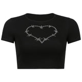 Punk Vintage Rhinestone Spider Goth Graphic T Shirt Women Y2k Style Crop Top O-neck Tshirt Black Streetwear Short Sleeve T-shirt