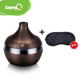 saengQ Electric Wood Grain Air Humidifier & Essential Aroma Oil Diffuser USB Mini Mist Maker LED Light