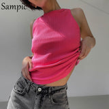 Sampic Knitted Summer Ribber Sleevless T Shirt Tops Women Casual Khaki White Crop Tops 2021 Club Short Skinny Tank Tops Fashion