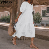 Summer Dress Vintage Sexy Lantern Sleeve Mid-Calf Dress Beach Bohemian Women'Summer Sundress 2021 VONDA Casual Vestido