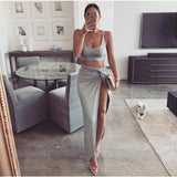 NewAsia Sexy Party 2 Piece Set Women Plus Size Crop Top Twist Side