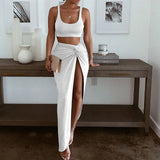 NewAsia Sexy Party 2 Piece Set Women Plus Size Crop Top Twist Side
