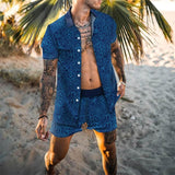 Fashion Hawaiian Print Short Sleeve Shirt Set Mens Beach Coconut Print Shorts Mens Two-piece M-3XL