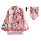 Vintage Totem Floral Print Women Shirt Hot Shorts Casual Sets 2021 Spring Summer Single Breasted Chic Female Clothes Streetwear