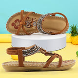 Women's Retro Flower Print Elastic Sewn Sandals