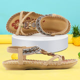 Women's Retro Flower Print Elastic Sewn Sandals