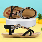Women's Retro Flower Print Elastic Sewn Sandals