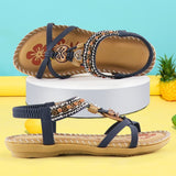 Women's Retro Flower Print Elastic Sewn Sandals