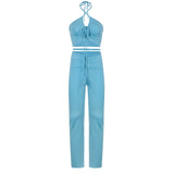 BIIKPIIK Halter Criss-Cross Crop Top And Women's Drawstring Pants Matching Sets Skinny Hollow Out Sexy Two Piece Set For Women