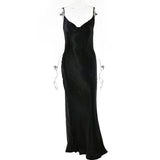 JULISSA MO Sexy Spaghetti Strap Backless Summer Dress Women Satin Lace Up Trumpet Long Dress Elegant