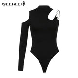 Weekeep Black Hollow Out Sexy Harajuku Bodysuit Womens Off Shoulder Streetwear Party Club Body Jumpers White Rompers Ladies 2021