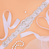 SESTHFAR  Pearls Wedding Belt Crystal Bridal Belt Sliver Rhinestones satin Bridal Sash For wedding dress accessories
