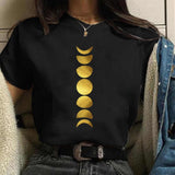 Maycaur New Funny Moon Print T Shirt Women White and Black Shirts Fashion Round Neck Short Sleeve T-Shirt Summer Tees Casual Top