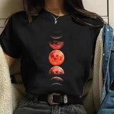Maycaur New Funny Moon Print T Shirt Women White and Black Shirts Fashion Round Neck Short Sleeve T-Shirt Summer Tees Casual Top