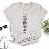 Maycaur New Funny Moon Print T Shirt Women White and Black Shirts Fashion Round Neck Short Sleeve T-Shirt Summer Tees Casual Top