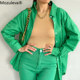 Summer Korean Chic Spring Temperament Light Green Cotton Shirt Women Loose Casual Blouse Turn-down Collar Blouse