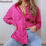 Summer Korean Chic Spring Temperament Light Green Cotton Shirt Women Loose Casual Blouse Turn-down Collar Blouse