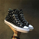 Classic rivet distressed canvas shoes, retro dirty shoes, orange casual shoes, personality men and women shoes 35-46