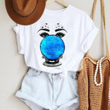 Women Make Up Letter Funny New Eye Eyelash Fashion Cartoon Summer Lady Print Tee