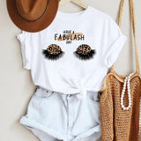 Women Make Up Letter Funny New Eye Eyelash Fashion Cartoon Summer Lady Print Tee