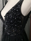 Beading Prom Dresses Long V Neck Light Gray High Split