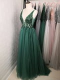 Beading Prom Dresses Long V Neck Light Gray High Split