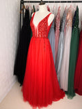 Beading Prom Dresses Long V Neck Light Gray High Split
