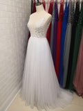 Beading Prom Dresses Long V Neck Light Gray High Split