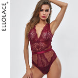 Ellolace Summer Lace Bodysuit Women Embroidery Transparent Deep V Neck Sexy Bodys Dot Bodycon Mesh Top Sleeveless Femlae Body