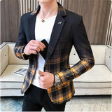 Plaid Blazer Fashion Business Casual Men's Slim Suit Jacket Large Size Casual Banquet Wedding Party Club Dress