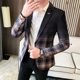 Plaid Blazer Fashion Business Casual Men's Slim Suit Jacket Large Size Casual Banquet Wedding Party Club Dress